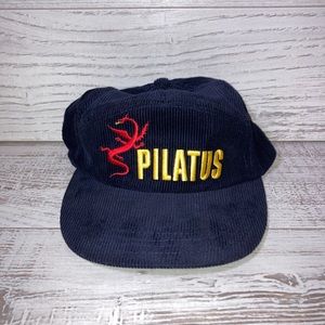Pilatus red dragon logo Hat Camp Cap Blue Corduroy - Vintage Adjustable .